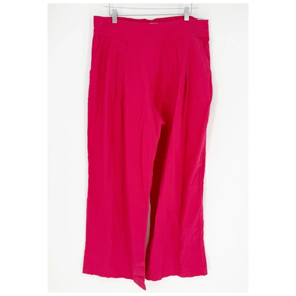 NWT Abercrombie & Fitch Wide Leg‎ Linen Blend Pull On Pants L Pink - Picture 2 of 8